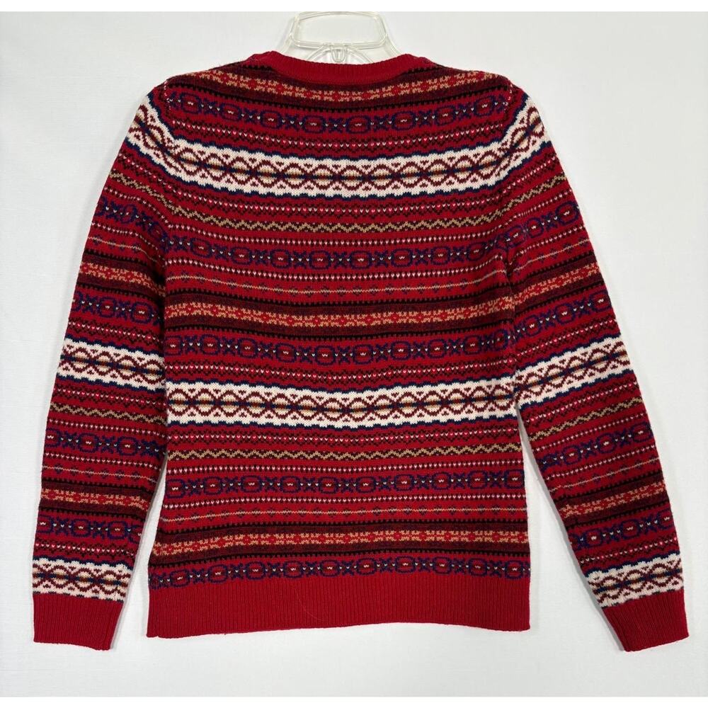VTG Brooks Brothers Red And White Fair Isle Wool Crewneck Sweater Womens Sz XS - Picture 3 of 9